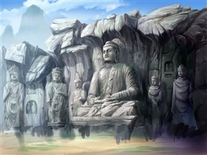 石壁佛像中国风CG原画绘画图片