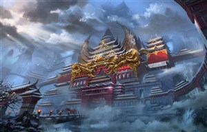 黄金城门中国风CG原画绘画图片