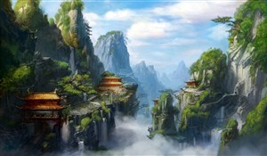 中国风金碧建筑物CG原画绘画图片