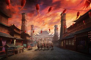 中国风CG夕阳准备上战场的军马原画绘画图片