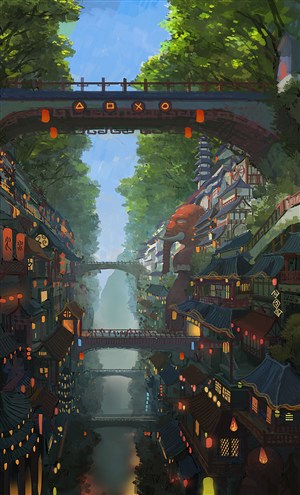 神奇科幻未来街道中国风CG原画绘画图片
