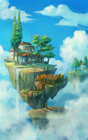 天空中的岛屿中国风CG原画绘画图片
