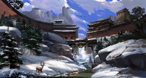 中国风草原雪山冰河CG原画绘画图片