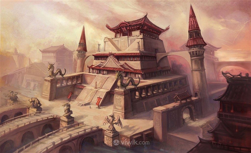 中国沙漠上的古宫殿风CG原画图片
