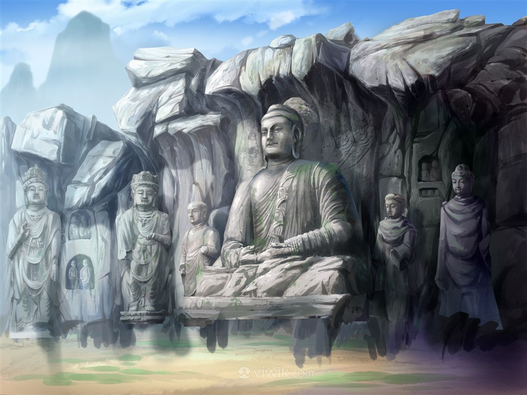 石壁佛像中国风CG原画绘画图片