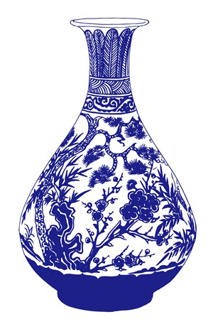 松树梅花植物花瓶国粹青花瓷中国风图片