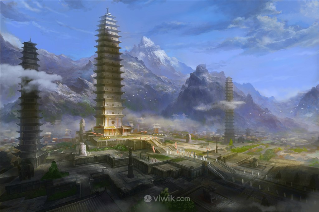 古代高塔中国风CG建筑物原画绘画图片