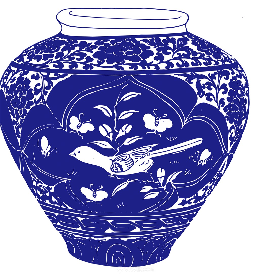 小鸟传统陶瓷花瓶国粹青花瓷中国风图片