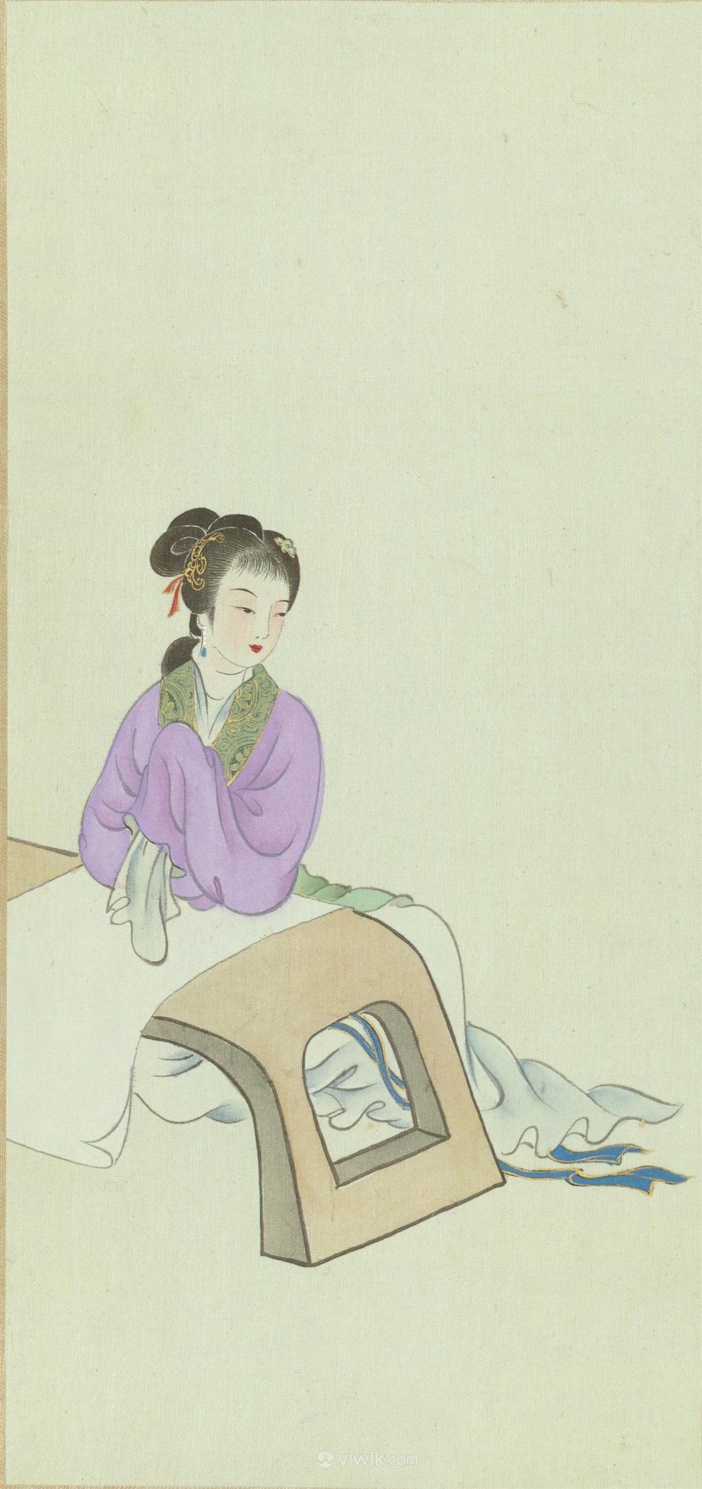 金陵十二钗靠在桌前的女子绘画图片