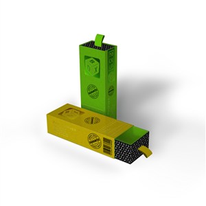 拉开的黄色包装盒盒竖立的绿色包装盒纸盒贴图样机