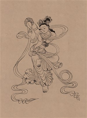 莫高窟144窟晚唐舞伎仙女散花菩萨绘画图片