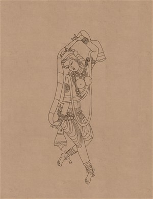 莫高窟敦煌壁画线描人物稿舞蹈的菩萨中国风图片