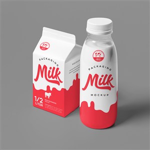 牛奶包装盒牛奶包装瓶贴图样机
