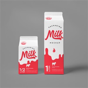 正视图两种尺寸的牛奶包装盒贴图样机