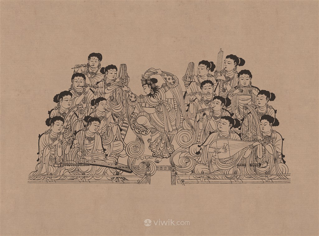 莫高窟98窟五代思益梵天问经变中的舞伎绘画图片