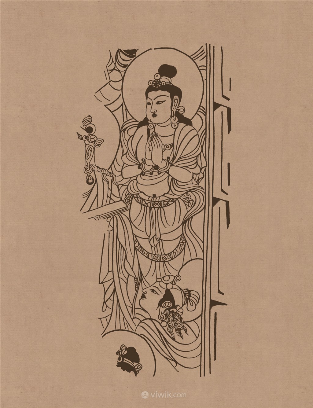 石窟克孜尔壁画菩萨佛祖线描稿中国风图片