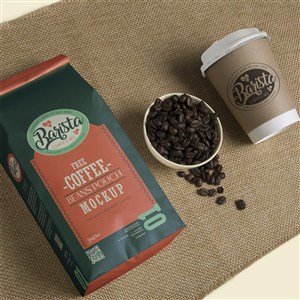 纸袋咖啡豆包装袋一次性咖啡杯贴图样机