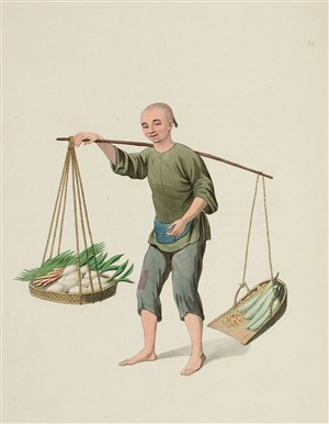 古代人物卖蔬菜的老百姓生活绘画图片