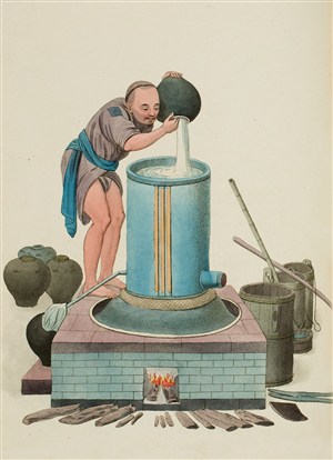 古代人物烧水工生活绘画图片