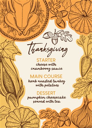 手绘线描感恩节菜单设计模板
