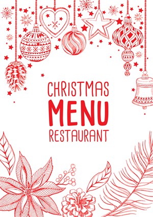 红色线描圣诞节菜单封面设计模板