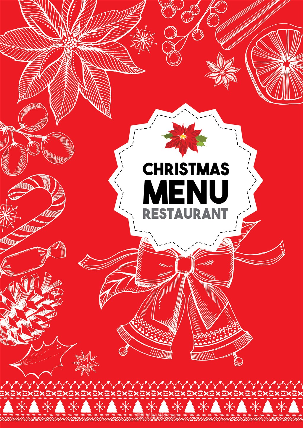 红色喜庆圣诞节菜单封面设计模板 