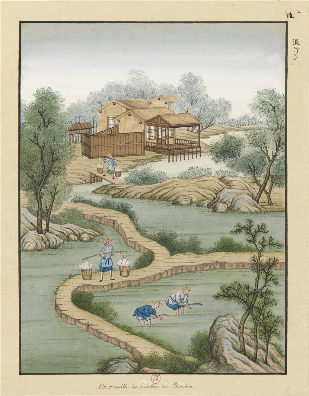 古代造纸步骤场景灌竹子绘画图片