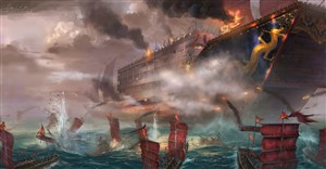 古代海上轮船武将战场战争绘画图片