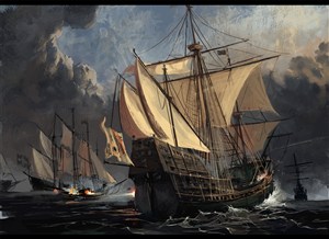 古代武将轮船海上战场绘画图片