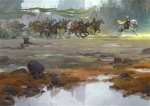 古代武将骑马上前杀敌战场绘画图片