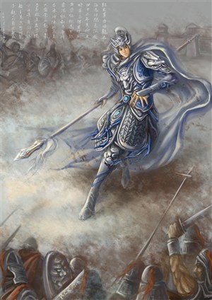 古代蓝色将士装束武将战场绘画图片