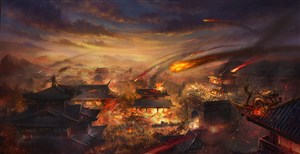 古代武将战乱战场破败城墙绘画图片