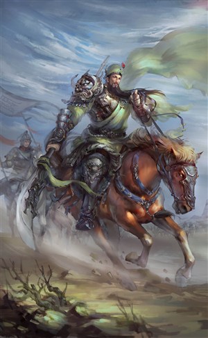古代关羽骑马武将战场绘画图片