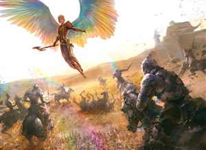 古代天使神话武将战场绘画插画图片