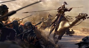 古代武将骑骆驼战场绘画图片