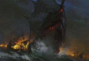 古代武将沉船海上战场绘画图片