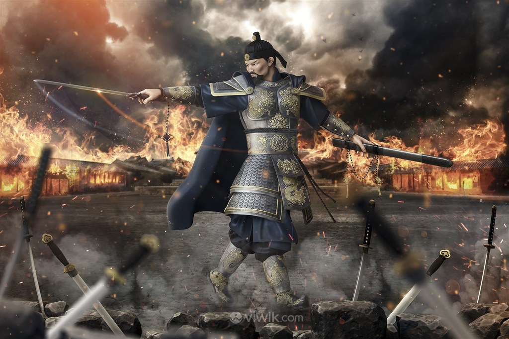 古代日本画风武将战场绘画图片