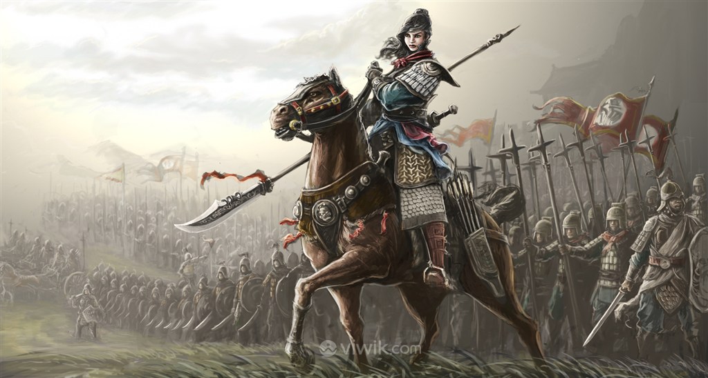 古代英勇女武将战场绘画图片