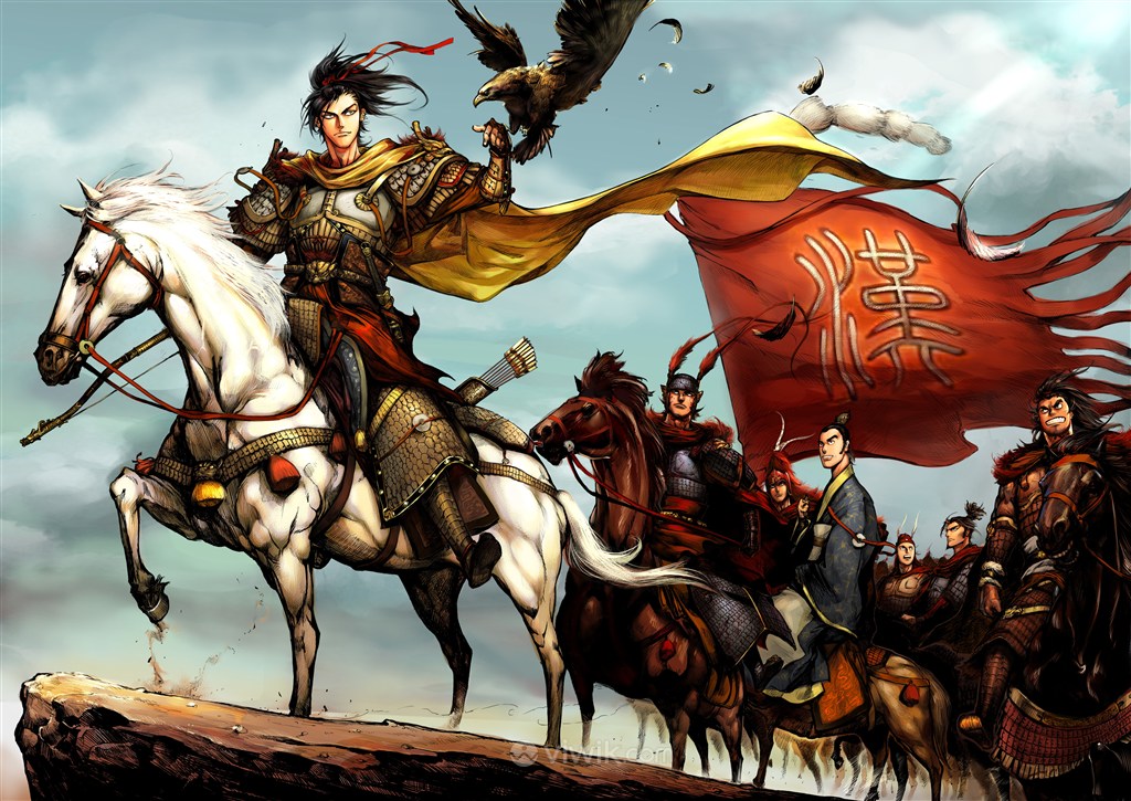 古代汉朝武将战场卡通绘画图片
