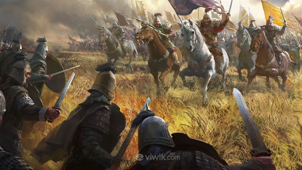 古代草原上的战场武将骑马绘画图片
