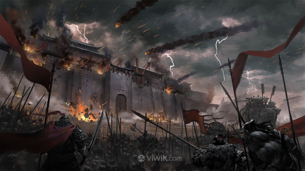 古代武将战场攻打城镇绘画图片