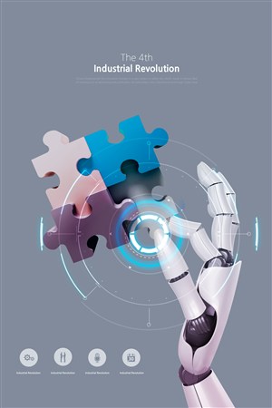 创意机器人手持拼图ai智能科技海报
