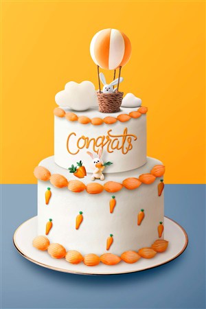 胡萝卜兔子生日蛋糕生日快乐海报模板