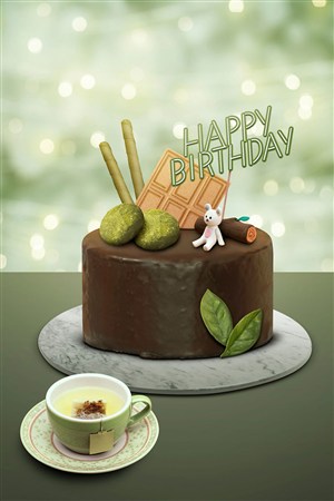 巧克力抹茶蛋糕生日快乐节日海报模板