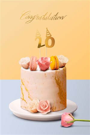 马卡龙奶油蛋糕生日快乐节日海报模板