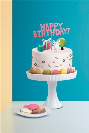 甜宠马卡龙奶油蛋糕生日快乐节日海报模板