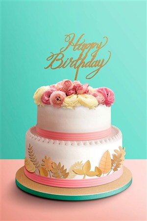 高定玫瑰花奶油蛋糕生日快乐节日海报模板