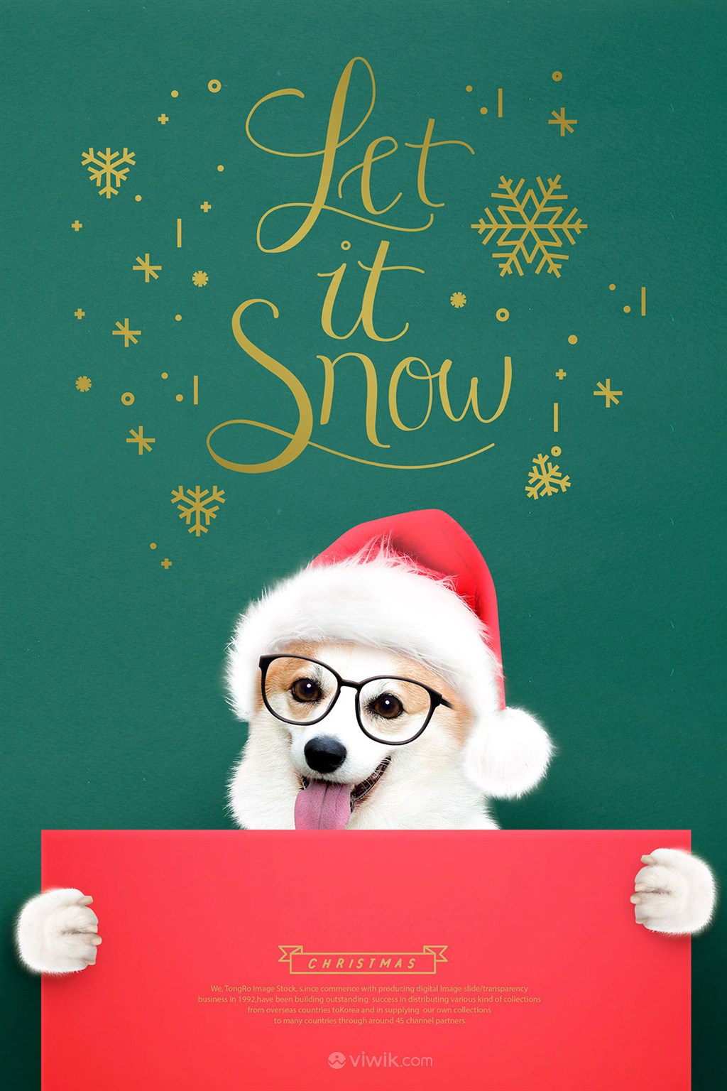带圣诞帽的可爱柯基宠物海报模板