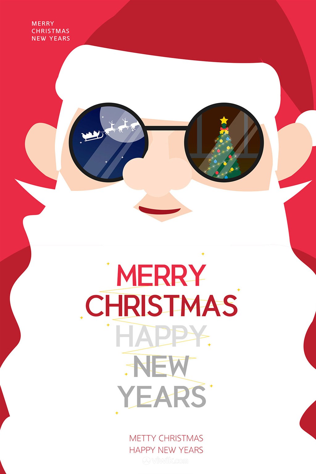 俏皮带墨镜的圣诞老人圣诞节促销海报模板