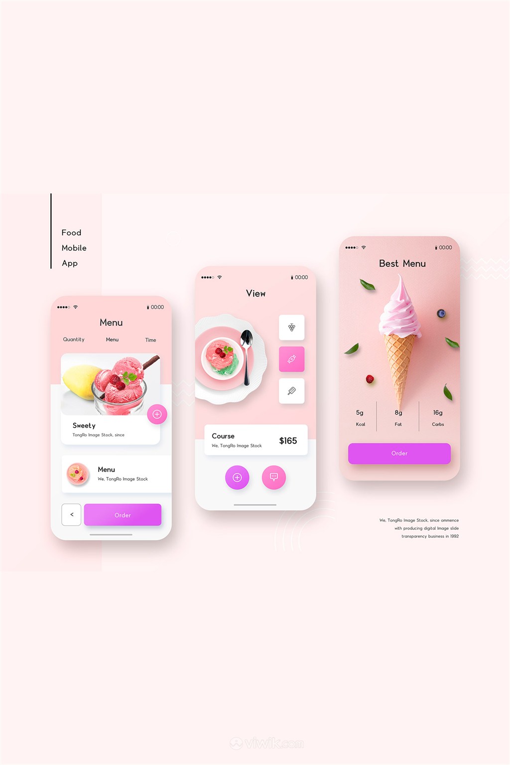 粉色背景美食APP界面设计模板